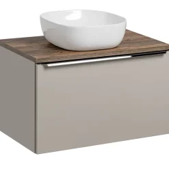 Mobile bagno sospeso 80cm con lavabo, mobile specchio e colonna grigio quercia Serif