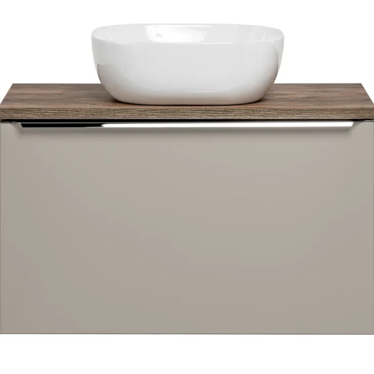 Mobile bagno sospeso 80cm con lavabo, mobile specchio e colonna grigio quercia Serif