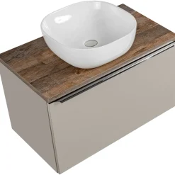 Mobile bagno sospeso 80cm con lavabo, mobile specchio e colonna grigio quercia Serif