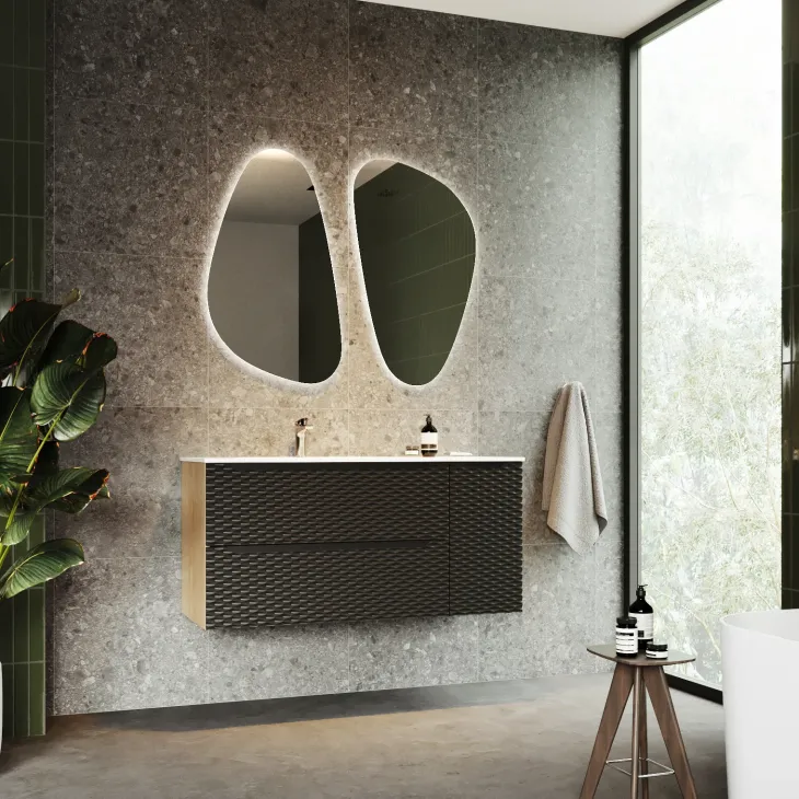 Mobile bagno sospeso 120cm con lavabo da incasso nero rovere Swim