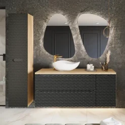 Mobile bagno sospeso 120cm con lavabo e colonna nero rovere Swim