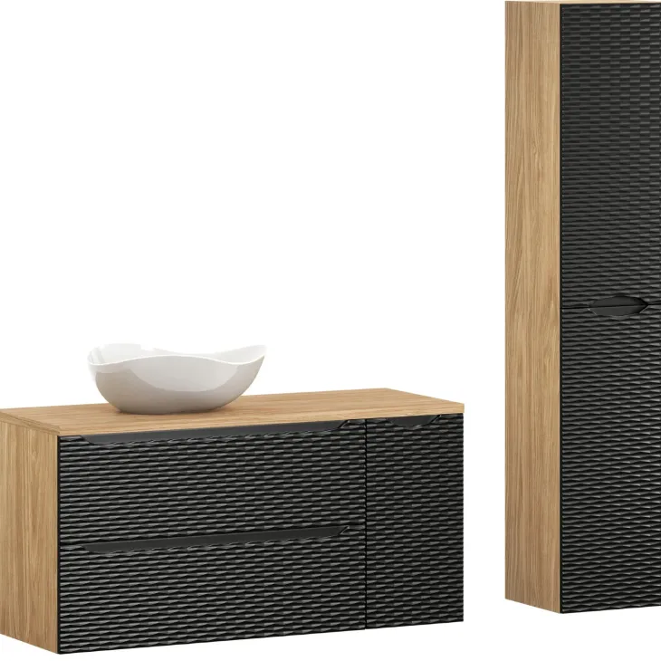 Mobile bagno sospeso 120cm con lavabo e colonna nero rovere Swim