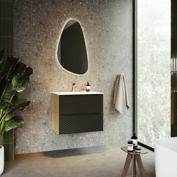 Mobile bagno sospeso 70cm con lavabo da incasso nero rovere Swim
