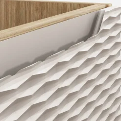 Mobile bagno sospeso 120cm con 2 lavabi, colonna, pensile e base sospesa beige rovere Swim