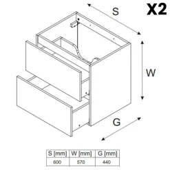 Mobile bagno sospeso 120cm con 2 lavabi, colonna, pensile e base sospesa beige rovere Swim