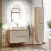 Mobile bagno sospeso 80cm con lavabo, specchio e colonna beige rovere Swim
