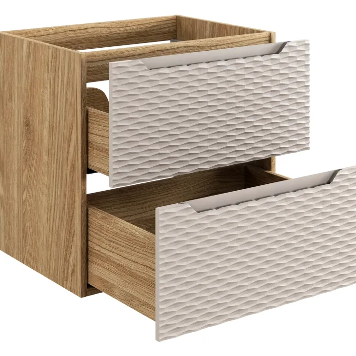 Mobile bagno sospeso 60cm con lavabo da incasso 2 cassetti beige rovere Swim