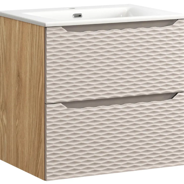 Mobile bagno sospeso 60cm con lavabo da incasso 2 cassetti beige rovere Swim
