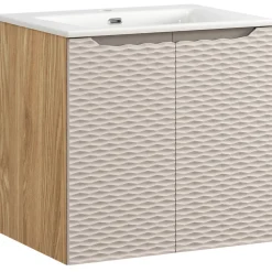 Mobile bagno sospeso 60cm con lavabo da incasso 2 ante beige rovere Swim