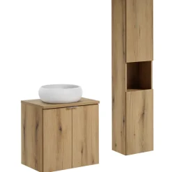 Mobile bagno sospeso 60cm con lavabo e colonna rovere Rovery