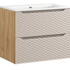 Mobile bagno sospeso 70cm con lavabo da incasso 2 cassetti beige rovere Swim