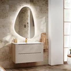 Mobile bagno sospeso 80cm con lavabo da incasso beige rovere Swim