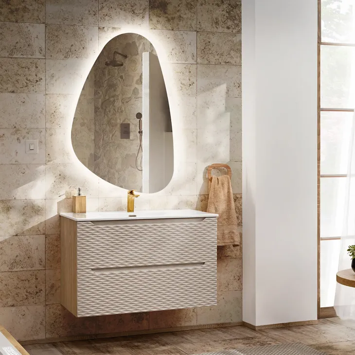 Mobile bagno sospeso 80cm con lavabo da incasso beige rovere Swim