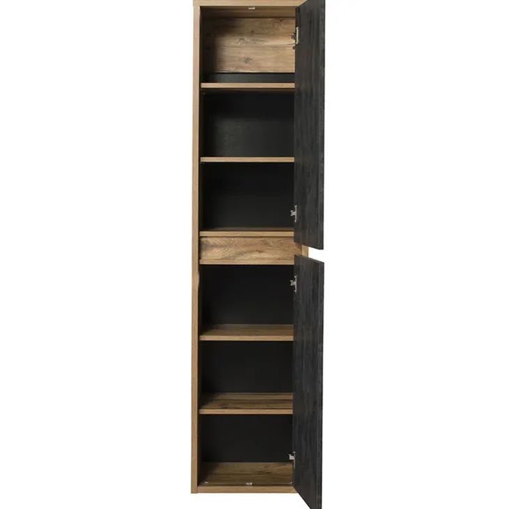 Mobile bagno sospeso 100cm con lavabo, mobile specchio e colonna rovere antracite Stony