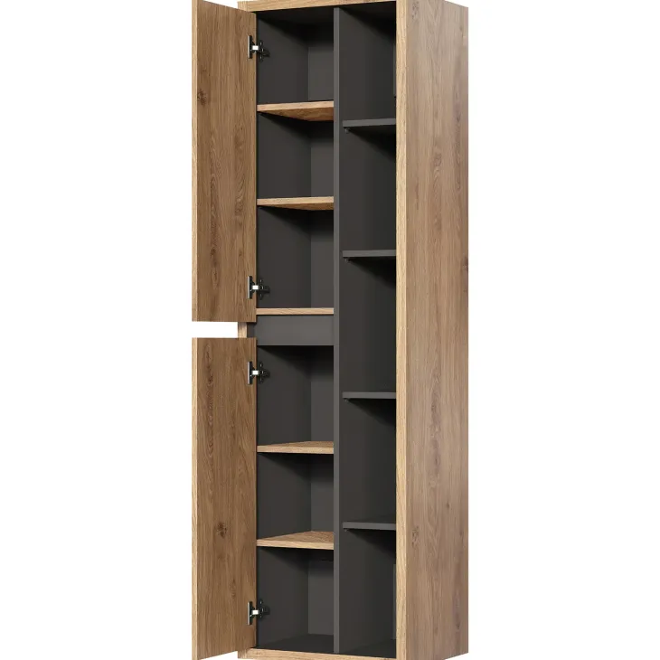 Mobile bagno sospeso 100cm con lavabo, mobile specchio e colonna rovere antracite Veny
