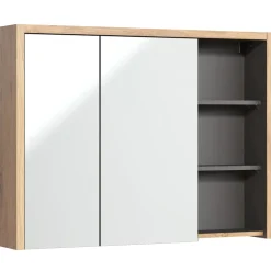 Mobile bagno sospeso 100cm con lavabo, mobile specchio e colonna rovere antracite Veny