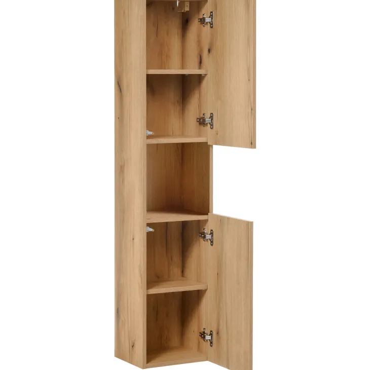 Mobile bagno sospeso 100cm con 2 lavabi, 4 cassetti e colonna rovere Rovery