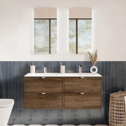 Mobile bagno sospeso 120cm con lavabo 4 cassetti noce Walnuts