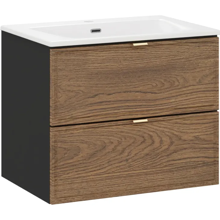 Mobile bagno sospeso 60cm con lavabo 2 cassetti noce Walnuts