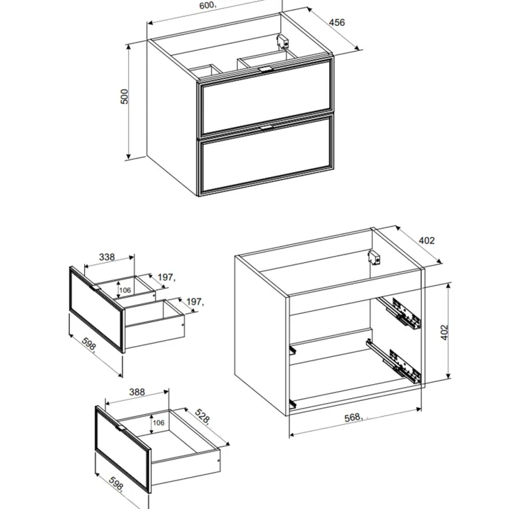 Mobile bagno sospeso 60cm con lavabo 2 cassetti noce Walnuts