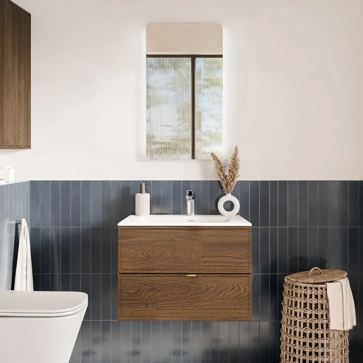 Mobile bagno sospeso 60cm con lavabo 2 cassetti noce Walnuts
