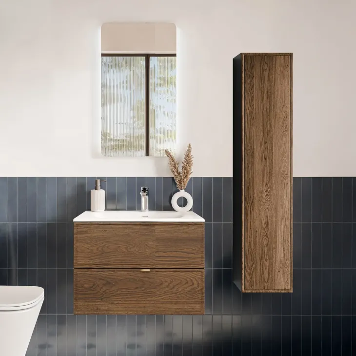 Mobile bagno sospeso 60cm con lavabo e colonna noce Walnuts