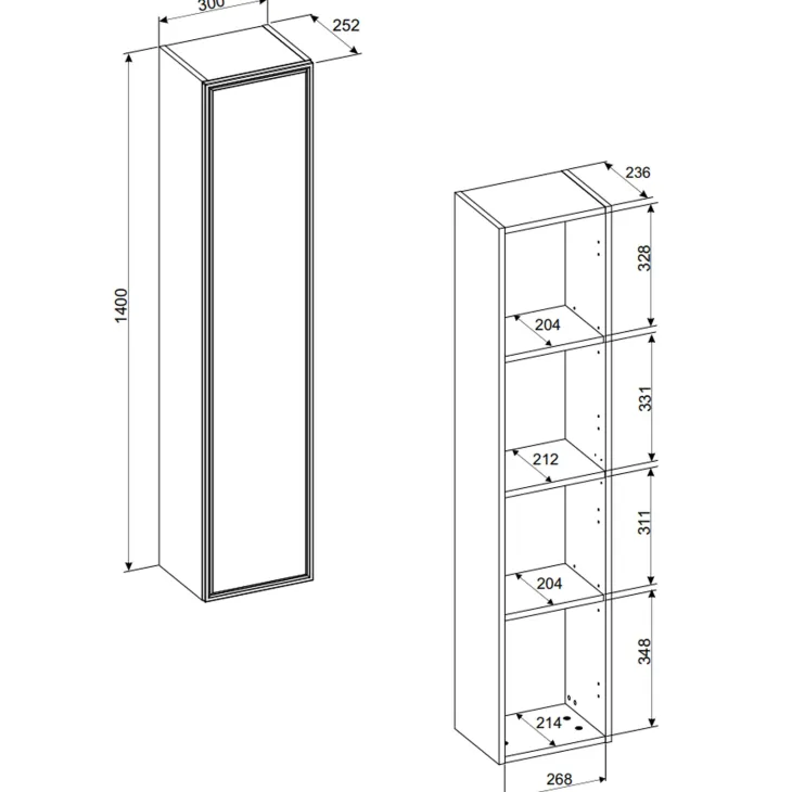 Mobile bagno sospeso 80cm con lavabo e colonna noce Walnuts