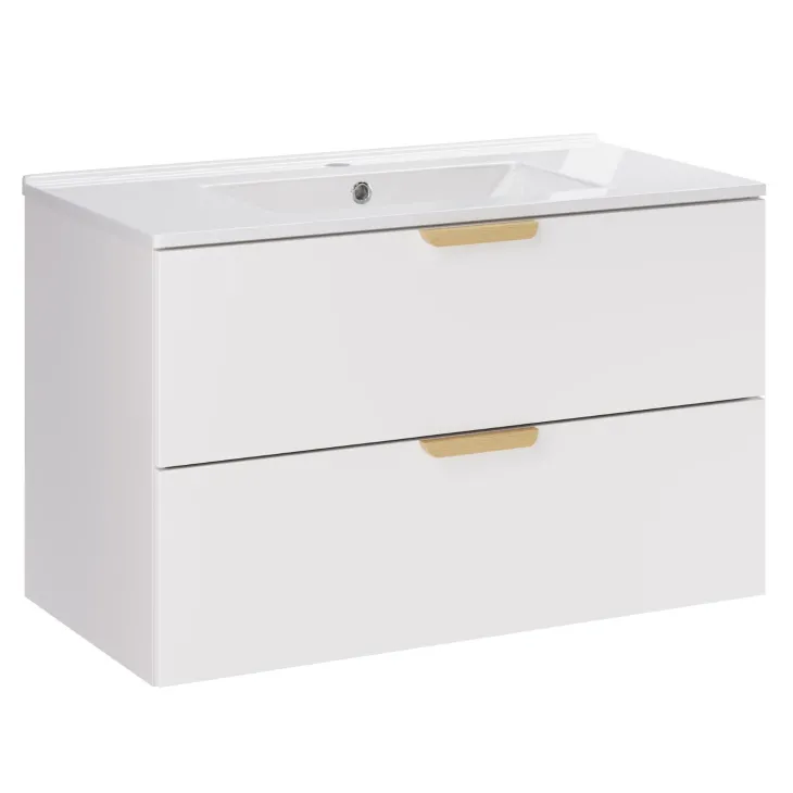 Mobile bagno sospeso 80cm con lavabo 2 cassetti bianco Speranza