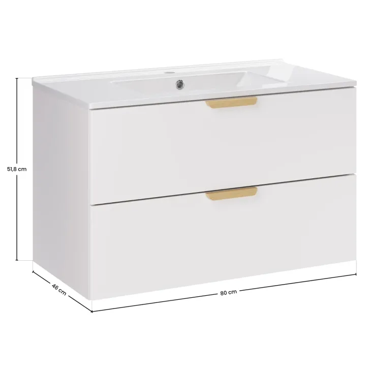 Mobile bagno sospeso 80cm con lavabo 2 cassetti bianco Speranza