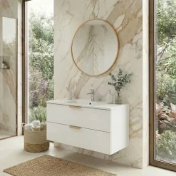 Mobile bagno sospeso 80cm con lavabo 2 cassetti bianco Speranza