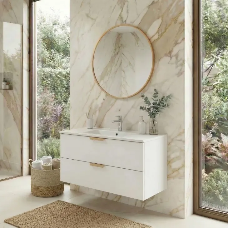 Mobile bagno sospeso 80cm con lavabo 2 cassetti bianco Speranza
