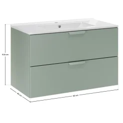 Mobile bagno sospeso 80cm con lavabo 2 cassetti verde salvia Speranza