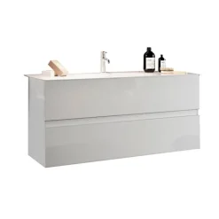 Mobile bagno sospeso 80cm con lavabo 2 cassetti bianco lucido Moon