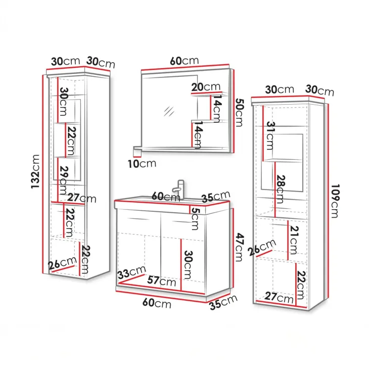 Mobile bagno sospeso 60cm con lavabo, specchio e 2 colonne vetrate verde salvia Cubik