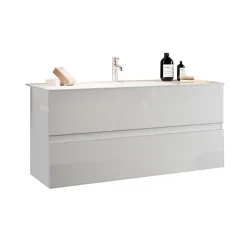 Mobile bagno sospeso 100cm con lavabo 2 cassetti bianco lucido Moon