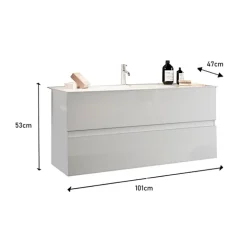 Mobile bagno sospeso 100cm con lavabo e specchio bianco lucido Moon
