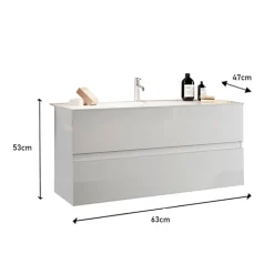 Mobile bagno sospeso 60cm con lavabo 2 cassetti bianco lucido Moon