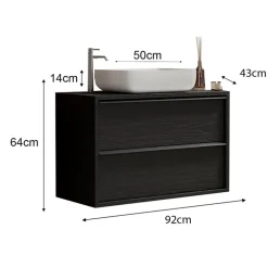 Mobile bagno sospeso 92cm con lavabo e specchio nero frassinato Absolut