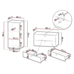 Mobile bagno sospeso 80cm con pensile 2 cassetti bianco Bursa 3