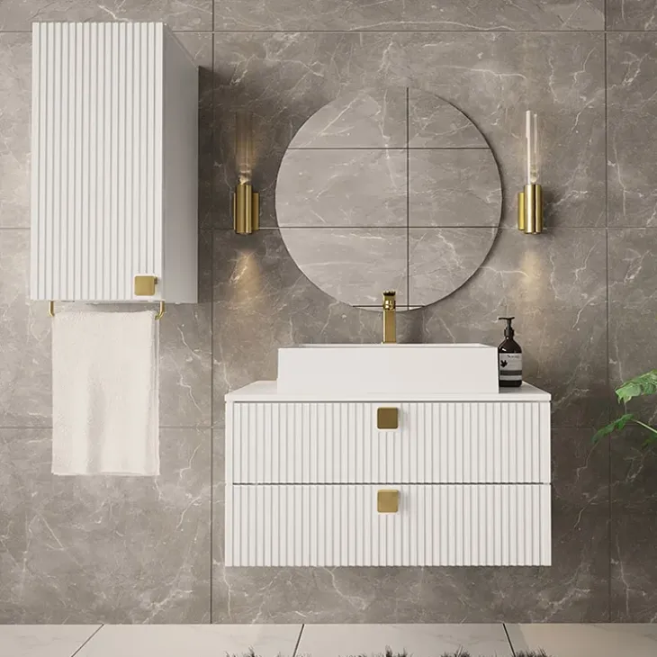 Mobile bagno sospeso 80cm con pensile 2 cassetti bianco Bursa 3
