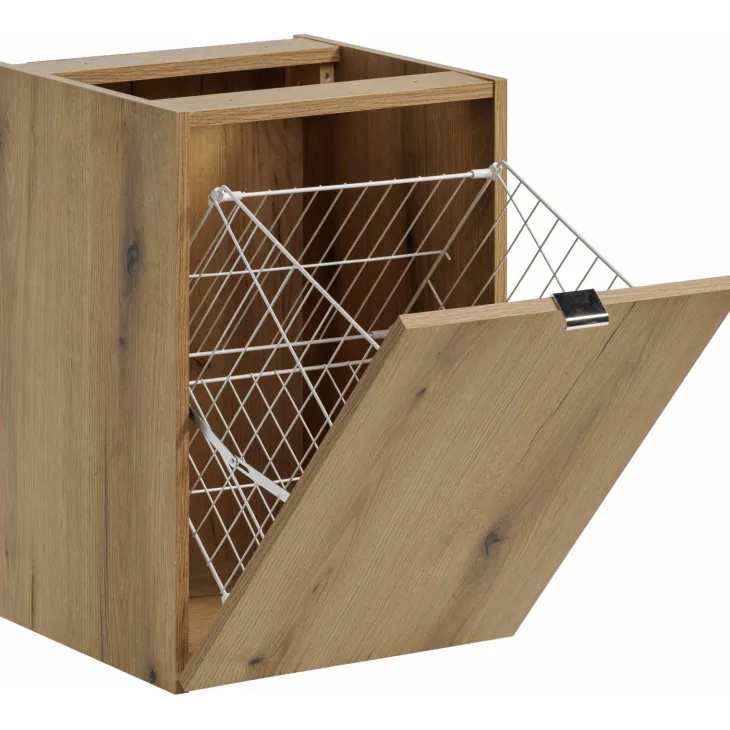 Mobile bagno sospeso 140cm con portabiancheria e colonna rovere Rovery