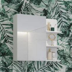 Mobile bagno sospeso 78cm con specchio e colonna bianco lucido nero Linda