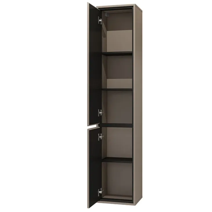 Mobile bagno sospeso 78cm con specchio e colonna tortora nero Linda
