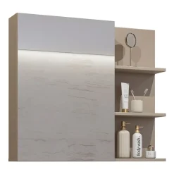 Mobile bagno sospeso 78cm con specchio e colonna tortora nero Linda
