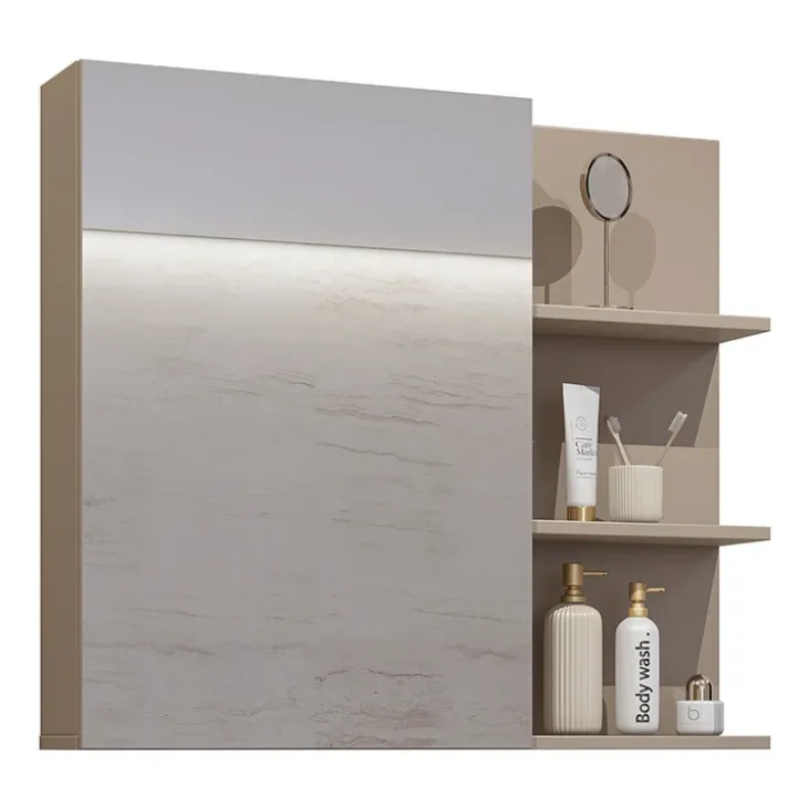 Mobile bagno sospeso 78cm con specchio e colonna tortora nero Linda