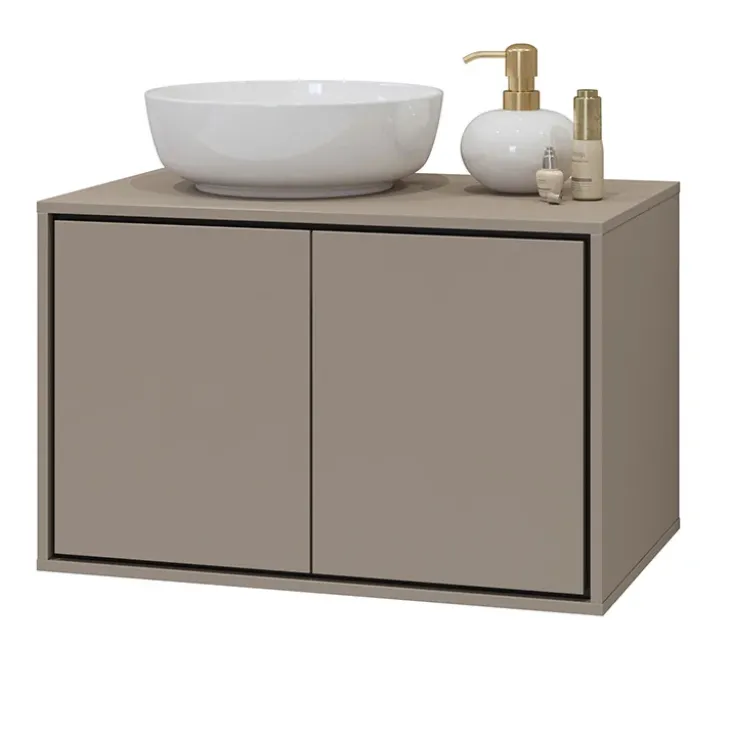 Mobile bagno sospeso 78cm con specchio e colonna tortora nero Linda