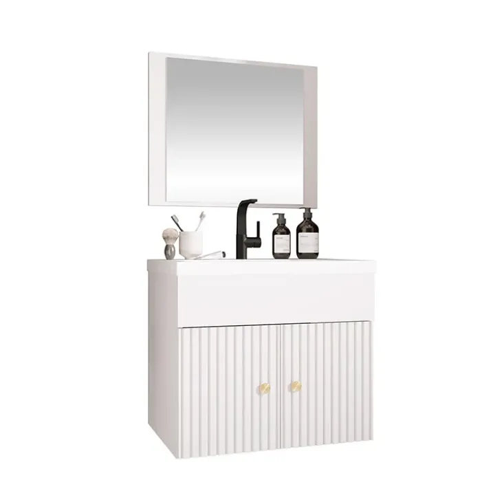 Mobile bagno sospeso 60cm con specchio serigrafato bianco Ischia 5