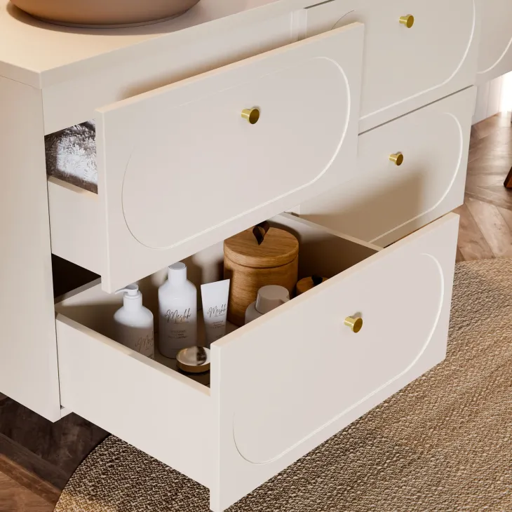 Mobile bagno sospeso 120cm fresato 4 cassetti beige Sand