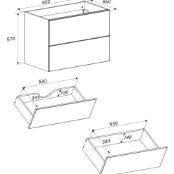Mobile bagno sospeso 60cm fresato 2 cassetti beige Sand