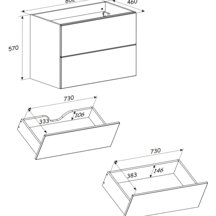 Mobile bagno sospeso 80cm fresato 2 cassetti beige Sand